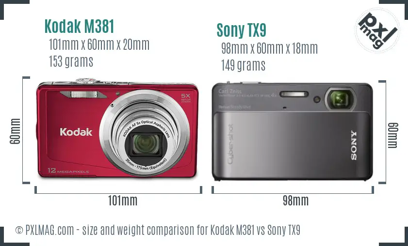 Kodak M381 vs Sony TX9 size comparison Kodak M381 vs Sony TX9 size comparison