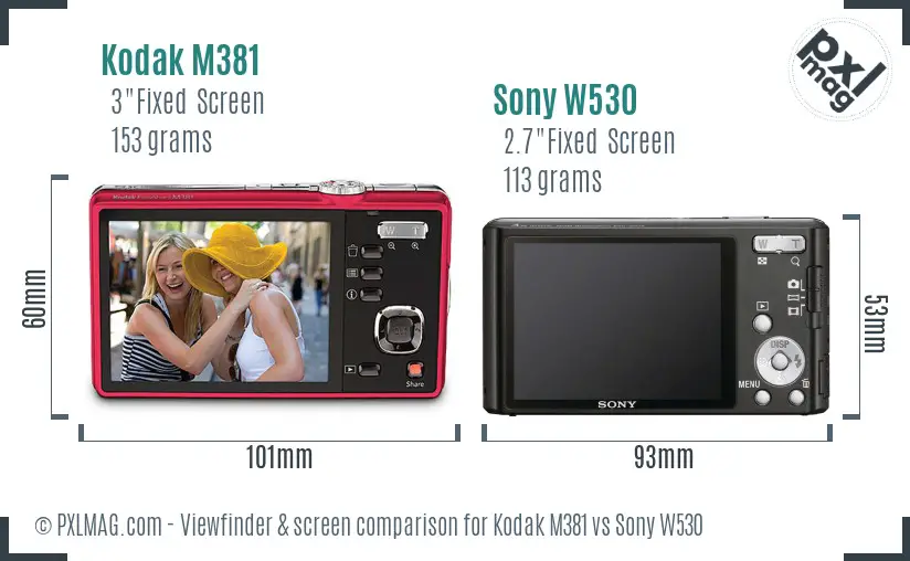 Kodak M381 vs Sony W530 Screen and Viewfinder comparison Kodak M381 vs Sony W530 Screen and Viewfinder comparison