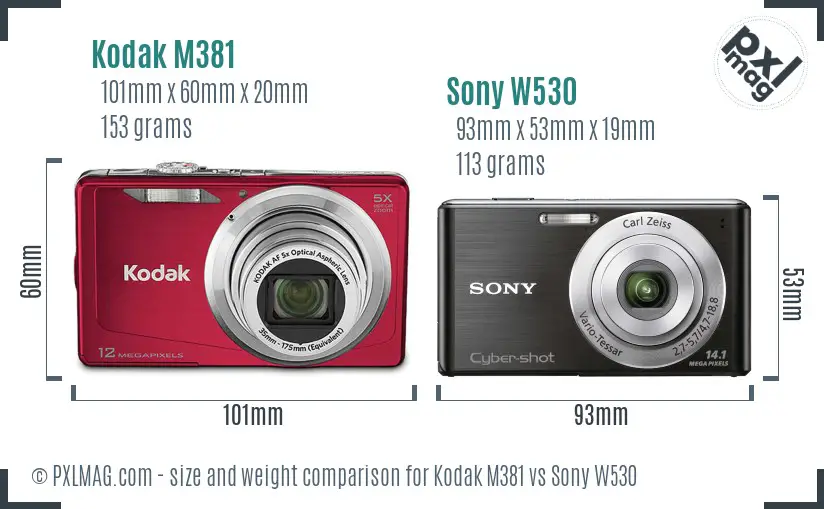 Kodak M381 vs Sony W530 size comparison Kodak M381 vs Sony W530 size comparison