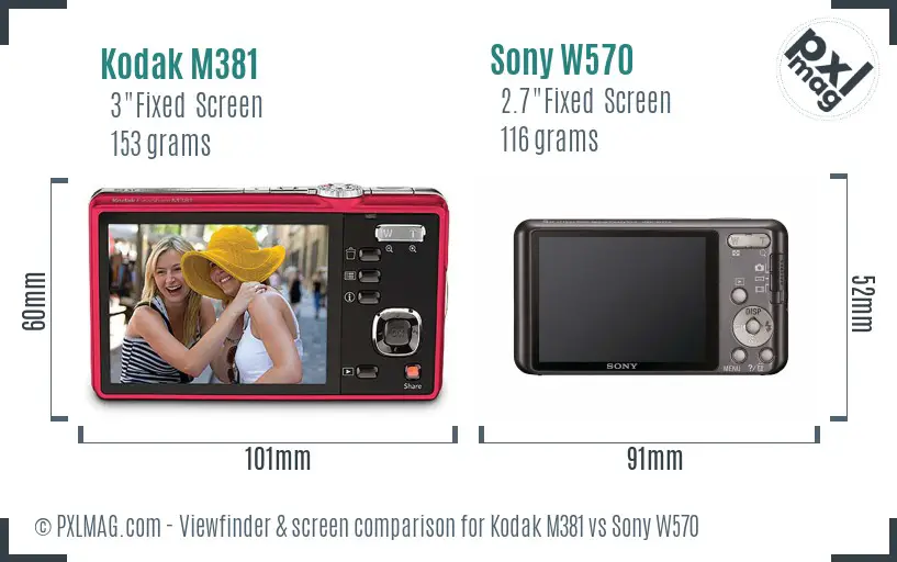 Kodak M381 vs Sony W570 Screen and Viewfinder comparison