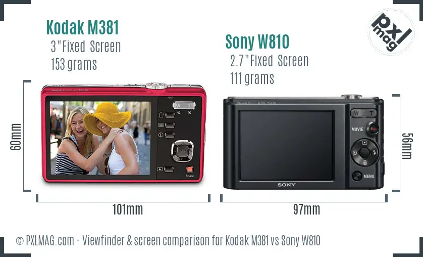 Kodak M381 vs Sony W810 Screen and Viewfinder comparison