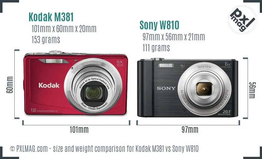Kodak M381 vs Sony W810 size comparison