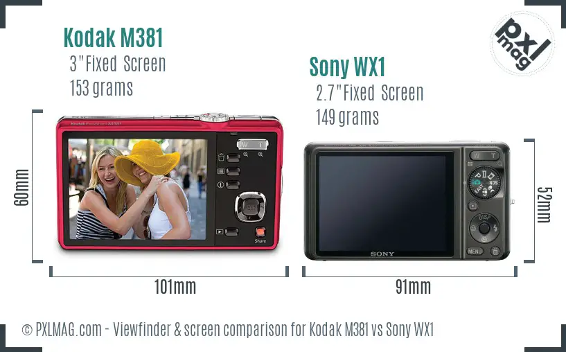 Kodak M381 vs Sony WX1 Screen and Viewfinder comparison