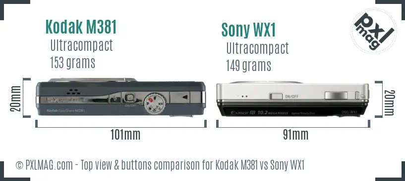 Kodak M381 vs Sony WX1 top view buttons comparison