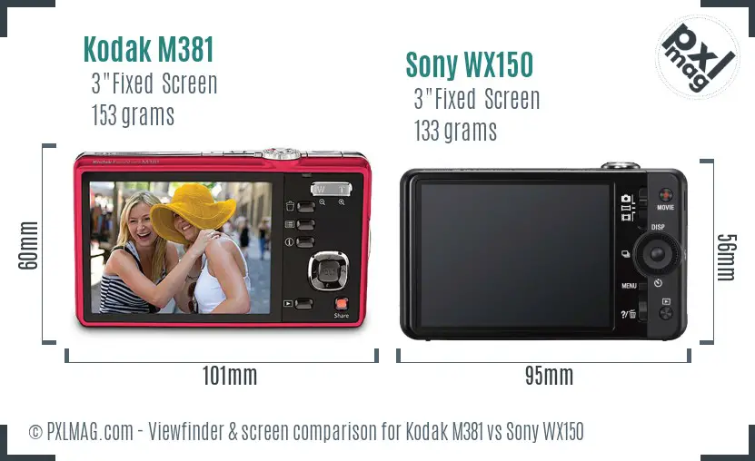 Kodak M381 vs Sony WX150 Screen and Viewfinder comparison