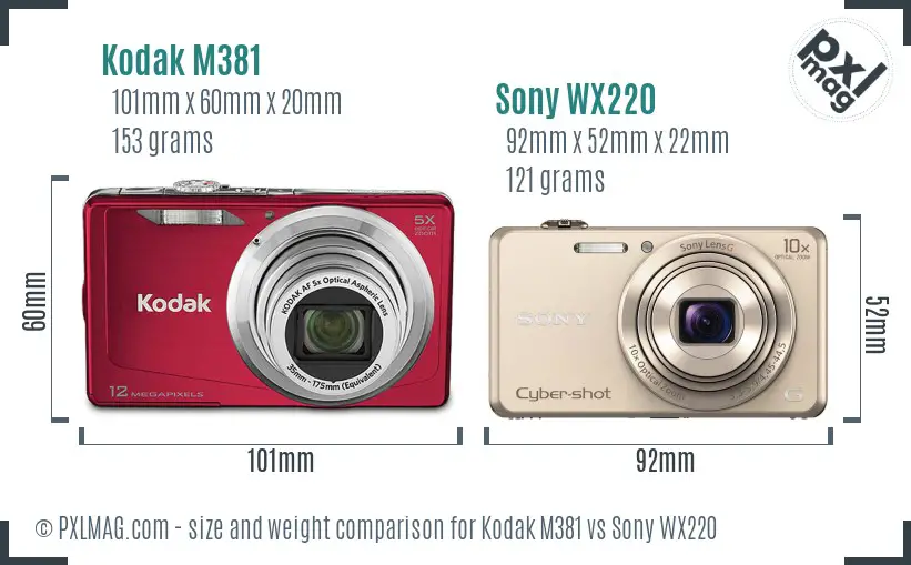Kodak M381 vs Sony WX220 size comparison