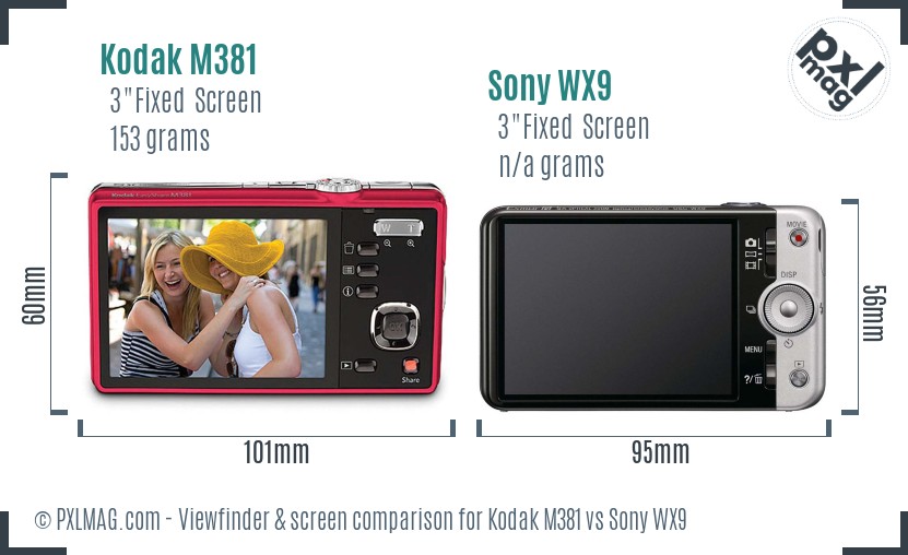 Kodak M381 vs Sony WX9 Screen and Viewfinder comparison