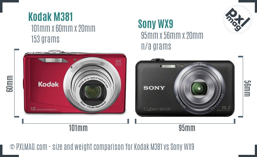 Kodak M381 vs Sony WX9 size comparison