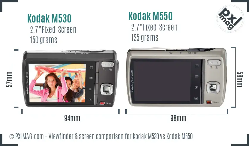 Kodak M530 vs Kodak M550 Screen and Viewfinder comparison