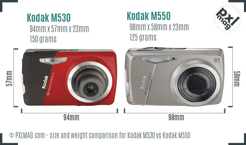 Kodak M530 vs Kodak M550 size comparison