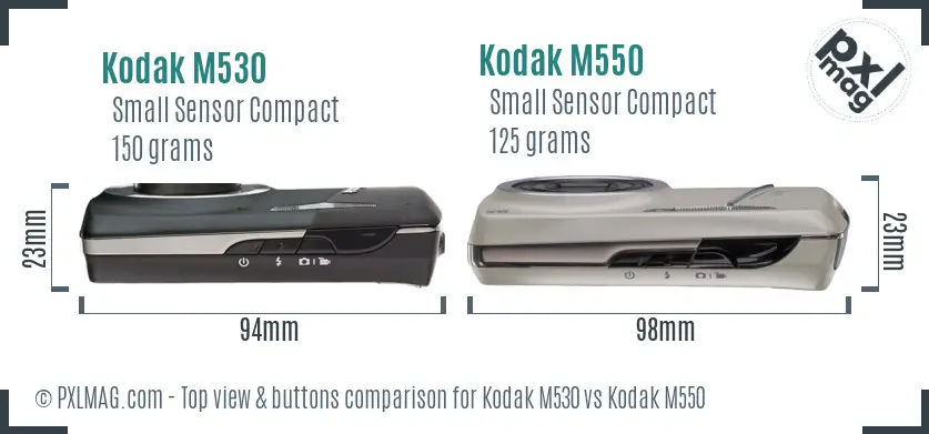 Kodak M530 vs Kodak M550 top view buttons comparison