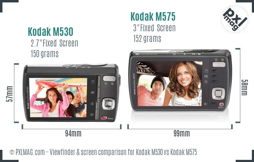Kodak M530 vs Kodak M575 Screen and Viewfinder comparison