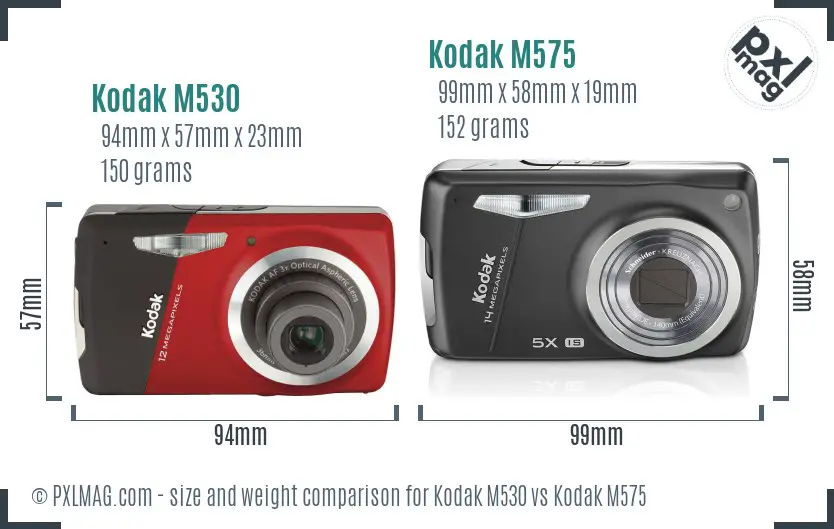 Kodak M530 vs Kodak M575 size comparison