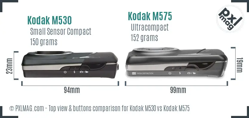 Kodak M530 vs Kodak M575 top view buttons comparison