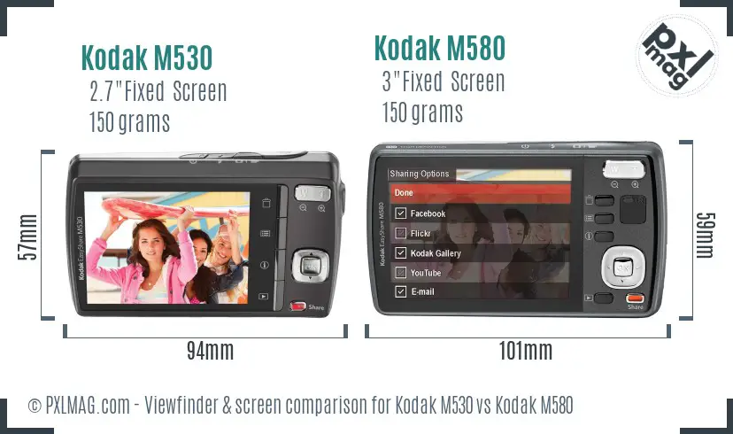 Kodak M530 vs Kodak M580 Screen and Viewfinder comparison