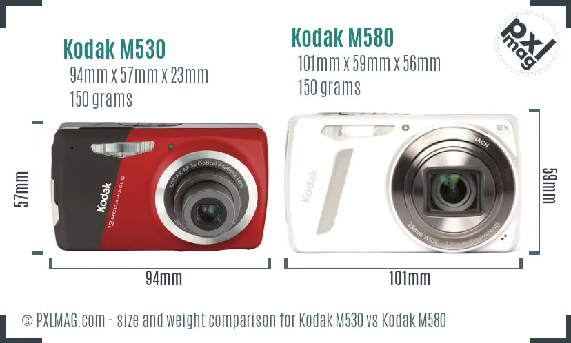 Kodak M530 vs Kodak M580 size comparison