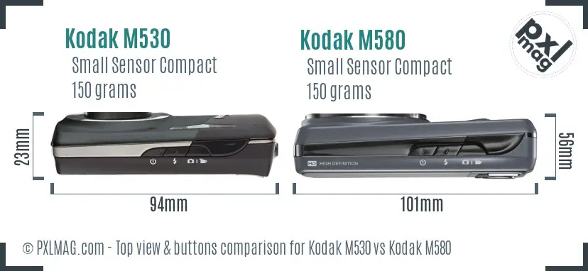 Kodak M530 vs Kodak M580 top view buttons comparison