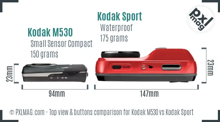 Kodak M530 vs Kodak Sport top view buttons comparison