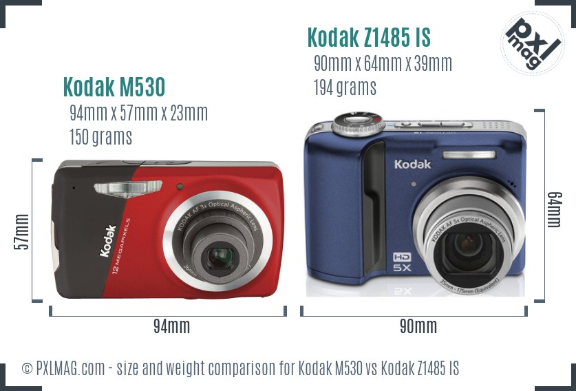 Kodak M530 vs Kodak Z1485 IS size comparison