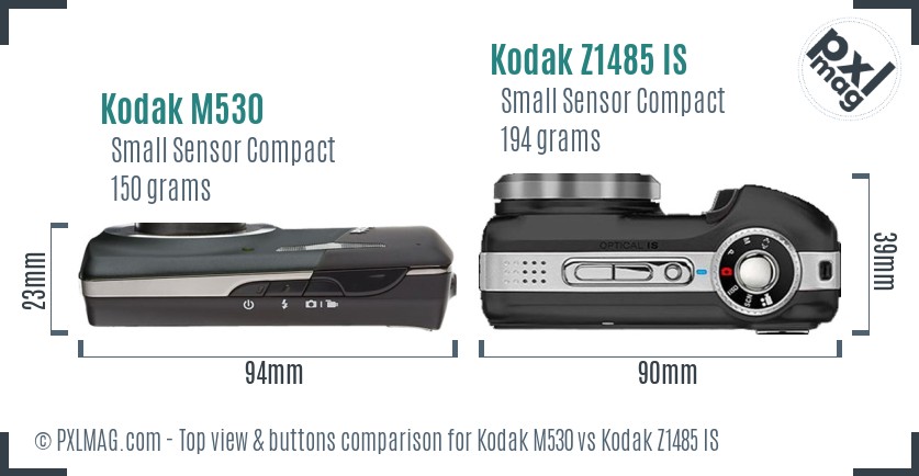 Kodak M530 vs Kodak Z1485 IS top view buttons comparison