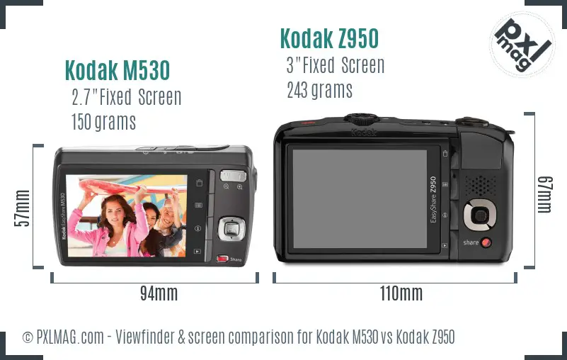 Kodak M530 vs Kodak Z950 Screen and Viewfinder comparison