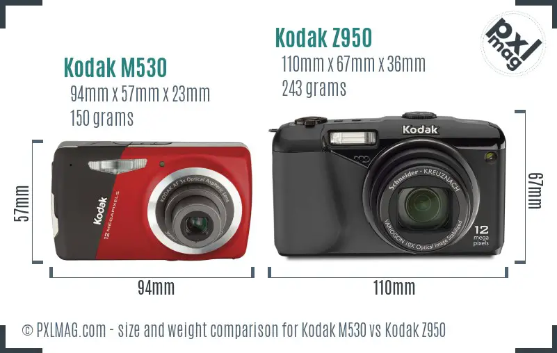 Kodak M530 vs Kodak Z950 size comparison