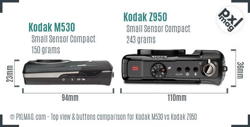 Kodak M530 vs Kodak Z950 top view buttons comparison