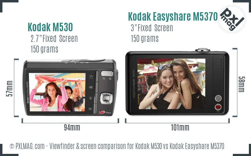 Kodak M530 vs Kodak Easyshare M5370 Screen and Viewfinder comparison