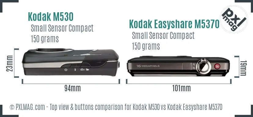 Kodak M530 vs Kodak Easyshare M5370 top view buttons comparison