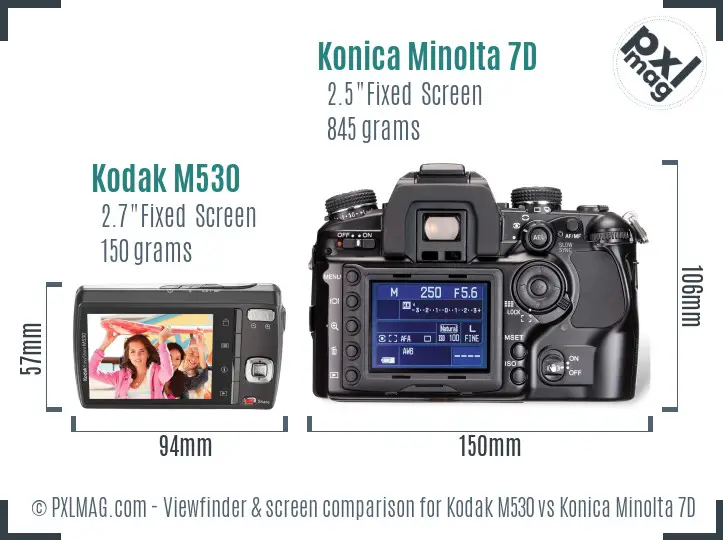 Kodak M530 vs Konica Minolta 7D Screen and Viewfinder comparison