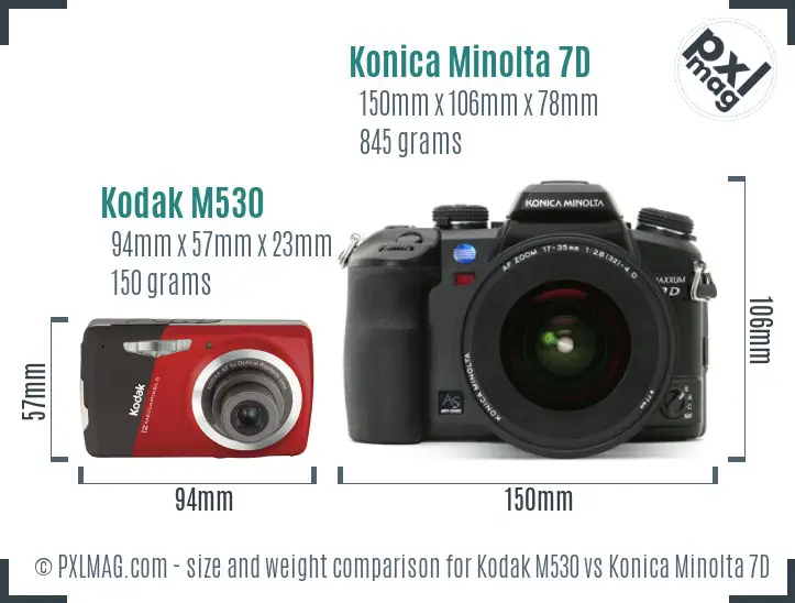 Kodak M530 vs Konica Minolta 7D size comparison