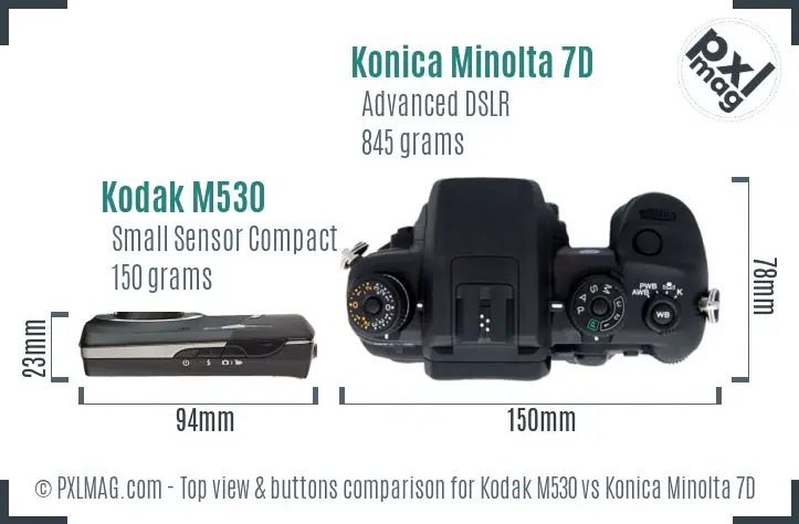 Kodak M530 vs Konica Minolta 7D top view buttons comparison