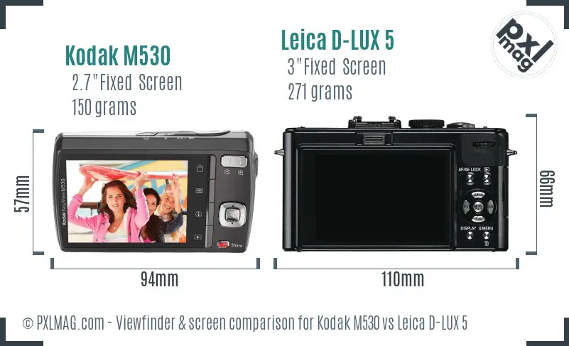 Kodak M530 vs Leica D-LUX 5 Screen and Viewfinder comparison