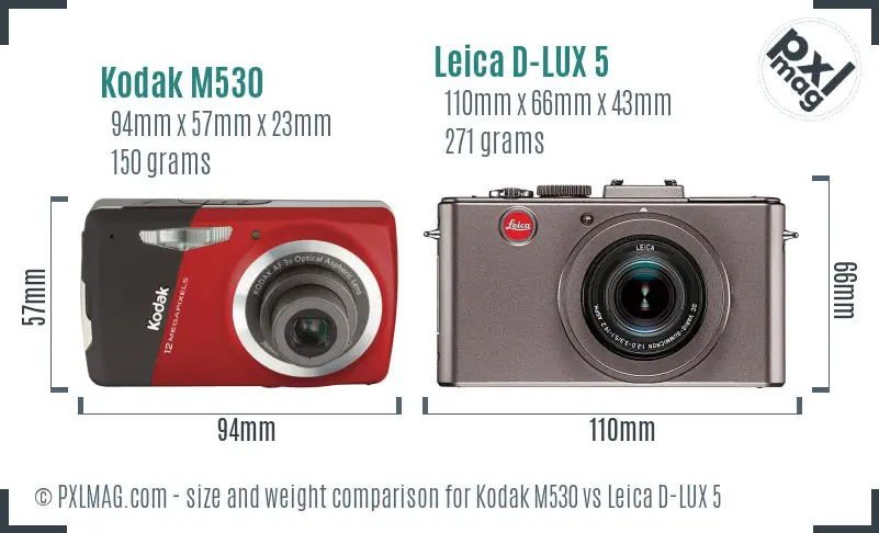Kodak M530 vs Leica D-LUX 5 size comparison