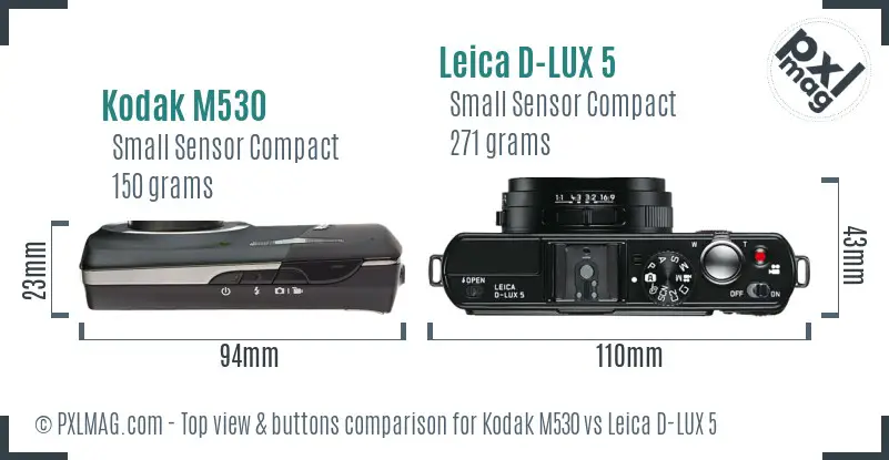 Kodak M530 vs Leica D-LUX 5 top view buttons comparison
