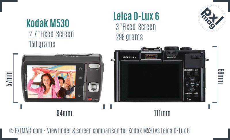 Kodak M530 vs Leica D-Lux 6 Screen and Viewfinder comparison