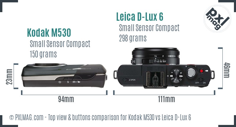 Kodak M530 vs Leica D-Lux 6 top view buttons comparison