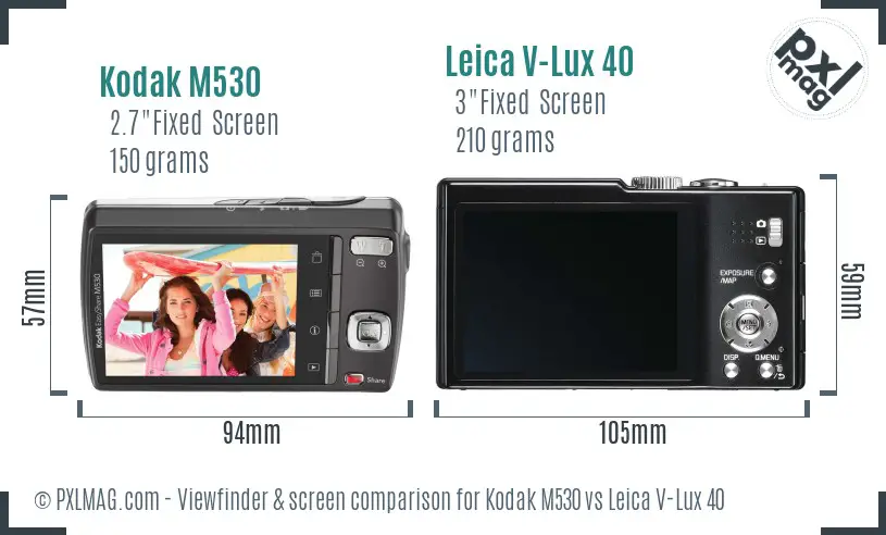 Kodak M530 vs Leica V-Lux 40 Screen and Viewfinder comparison