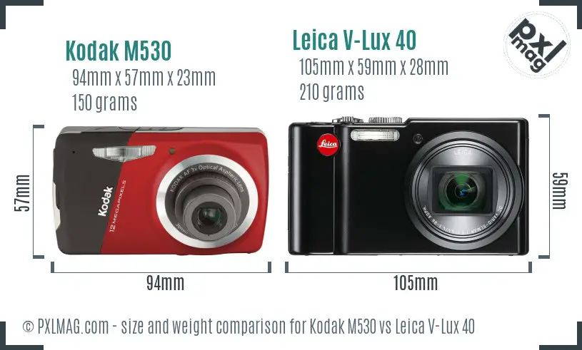 Kodak M530 vs Leica V-Lux 40 size comparison