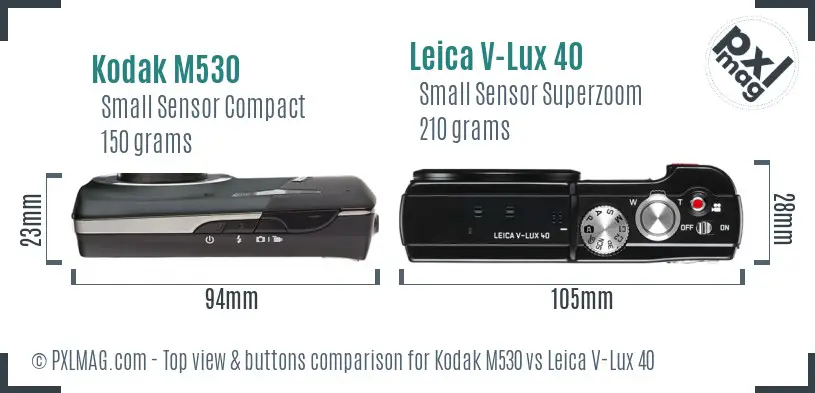 Kodak M530 vs Leica V-Lux 40 top view buttons comparison