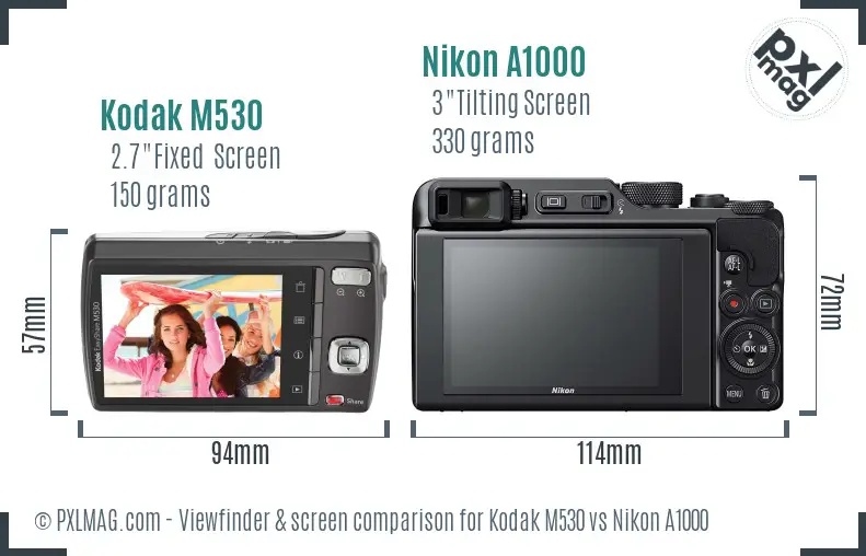 Kodak M530 vs Nikon A1000 Screen and Viewfinder comparison