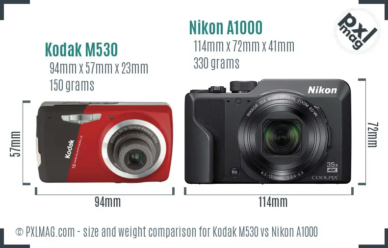 Kodak M530 vs Nikon A1000 size comparison Kodak M530 vs Nikon A1000 size comparison