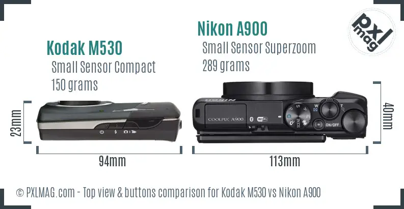 Kodak M530 vs Nikon A900 top view buttons comparison