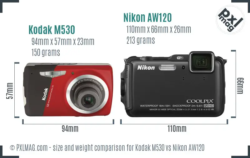 Kodak M530 vs Nikon AW120 size comparison