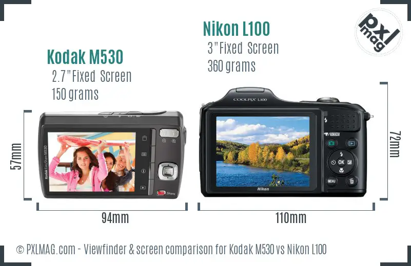 Kodak M530 vs Nikon L100 Screen and Viewfinder comparison