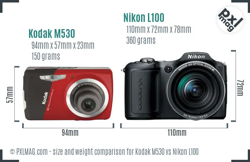 Kodak M530 vs Nikon L100 size comparison