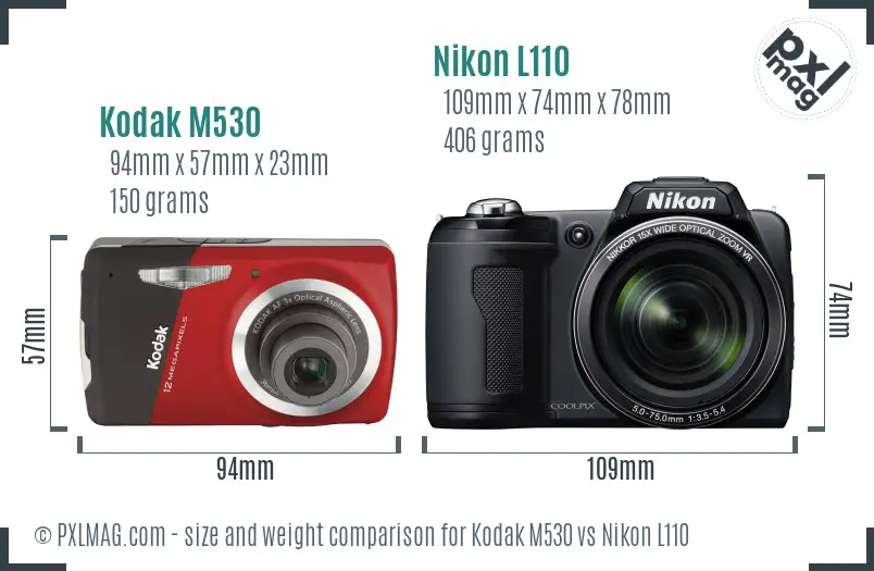 Kodak M530 vs Nikon L110 size comparison