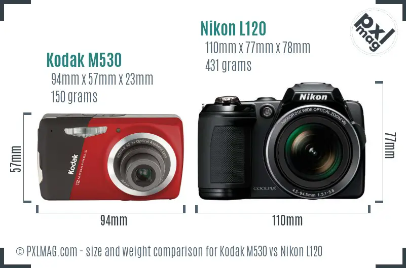Kodak M530 vs Nikon L120 size comparison