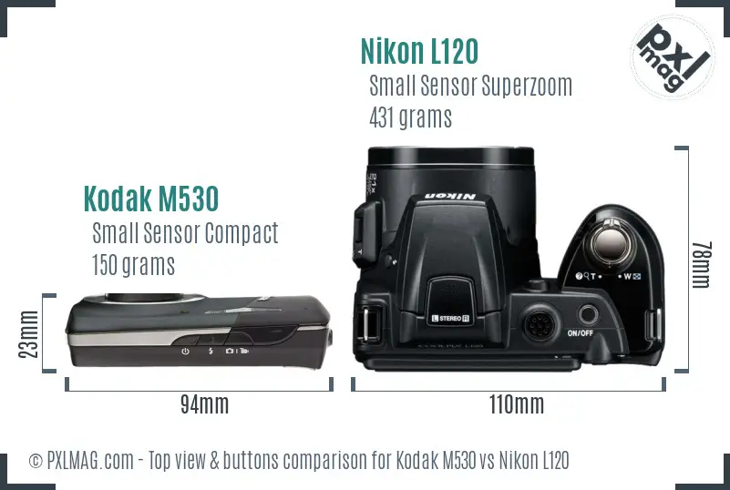 Kodak M530 vs Nikon L120 top view buttons comparison