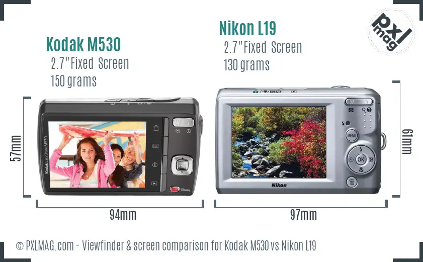 Kodak M530 vs Nikon L19 Screen and Viewfinder comparison